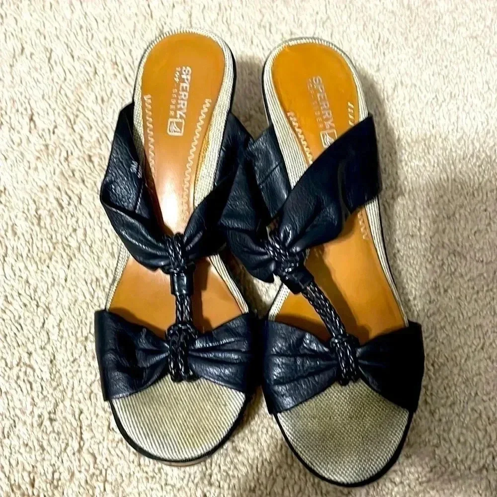 Sperry black wedge sandals size 9